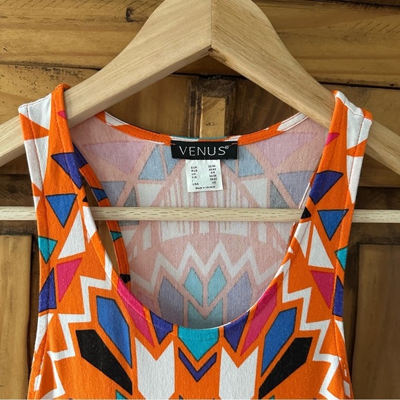 Geometric Aztec Southwestern Long Tank Maxi Dress Orange Blue Turquoise - XS - Picture 5 of 15